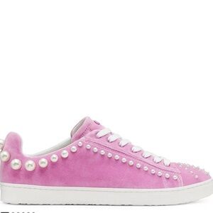 Stuart Weitzman Velvet Pink Pearl-Embellished Women's Sneakers